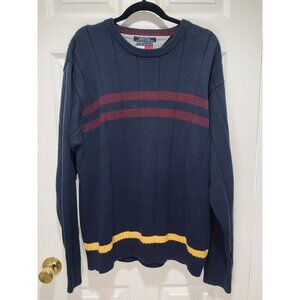 Vntage 90s Tommy Hilfiger Men's Size XL Crew Neck Y2K Sweater Blue Red Striped